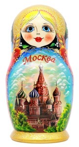 Матрешка "Достопримечательности Москвы", черная, 10 мест, 25см