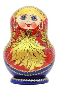 Матрешка "Жар-Птица", фигурная, красно-синяя, 10 мест, 16 см.