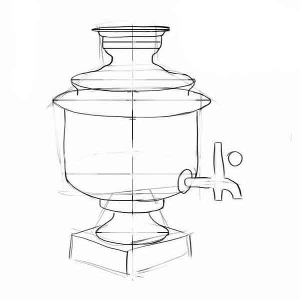 Как нарисовать самовар карандашом поэтапно