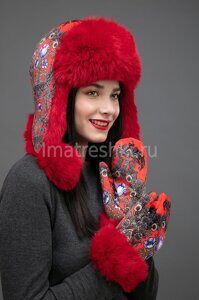 Шапка без варежек "Светлана", красный, мех