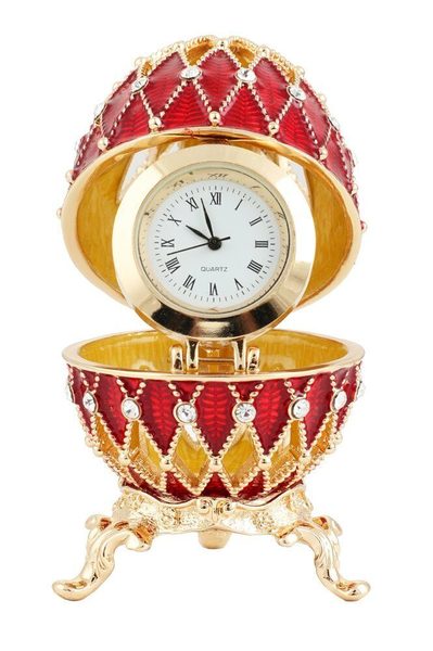 Яйцо Фаберже Сетка ажурная с часами, красное, копия, 7см (20800)