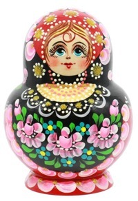 Матрешка "Бусинка", черно-красная, фигурная, 10 мест, 15см