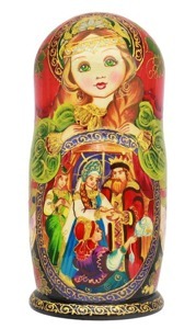 Матрешка "Царь Салтан", красная, 10 мест, 25см